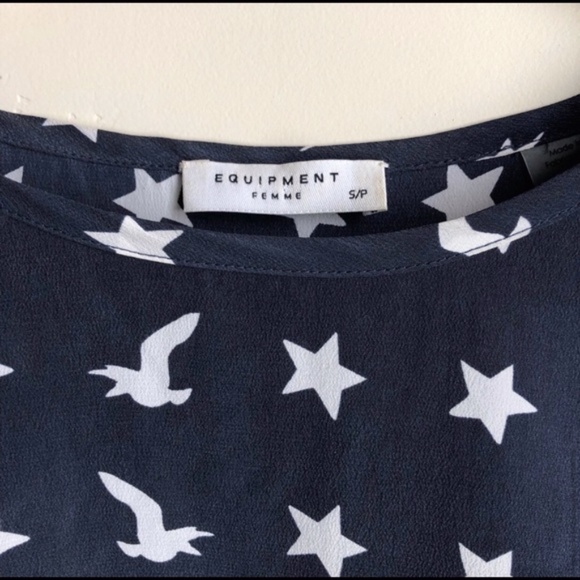 Equipment White Stars & Birds Blouse Top - Small - Picture 3 of 4